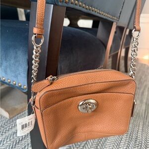 Coach Tan Leather Shoulder Bag with Silver Accents